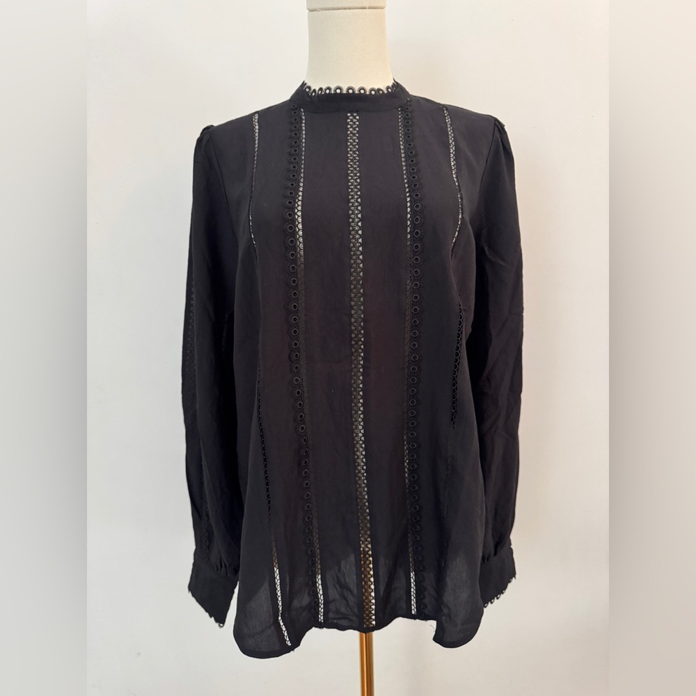 Ann Taylor Tall Eyelet Pintucked Blouse Black Size Small Tall - Picture 1 of 13